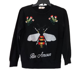 Yativi Embroidered Black Cotton Casual Sweater S